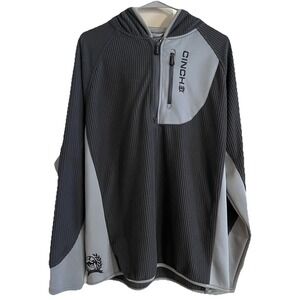 Cinch Quarter Zip Pullover Hoodie Grid Waffle Fleece Men's XL Gray Western Logo
